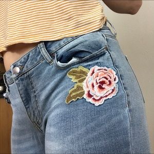 Embroidered Rose Jeans